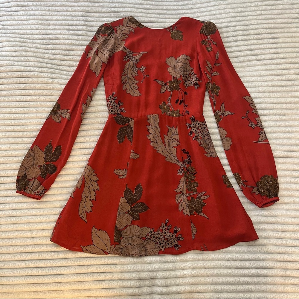 Reformation Red Floral Long Sleeve Mini Dress